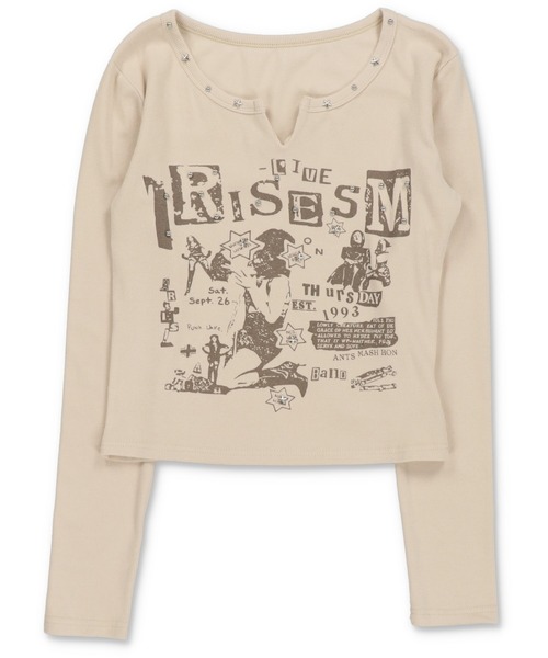 SPINNS(スピンズ)の「スタッズ×グラフィックで差がつく グランジムードトップス(Tシャツ/カットソー・レディース・チャコール/ブラウン/グレー/アイボリー・ONESIZE)」の8枚目の写真