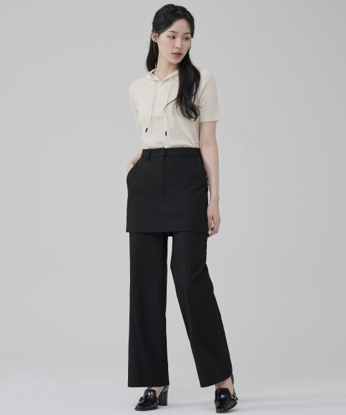 HYEYEONG KIM(ヘヨン キム)の「ナイロンスカートレイヤードトラウザー-ブラック(スラックス・レディース・その他・SMALL/MEDIUM/LARGE)」の1枚目の写真
