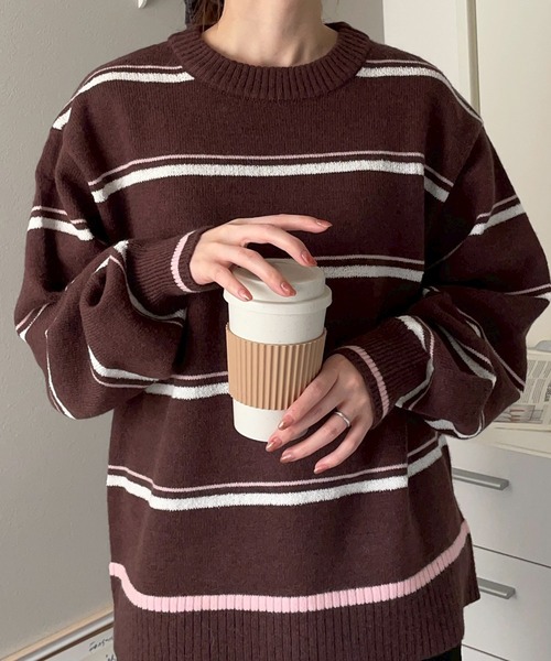 merrylatte(メリーラテ)の「アルパカタッチマルチボーダーニットプルオーバー【NOUA】(ニット/セーター・レディース・ブラウン・FREE)」の2枚目の写真