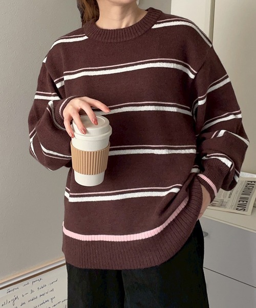 merrylatte(メリーラテ)の「アルパカタッチマルチボーダーニットプルオーバー【NOUA】(ニット/セーター・レディース・ブラウン・FREE)」の3枚目の写真