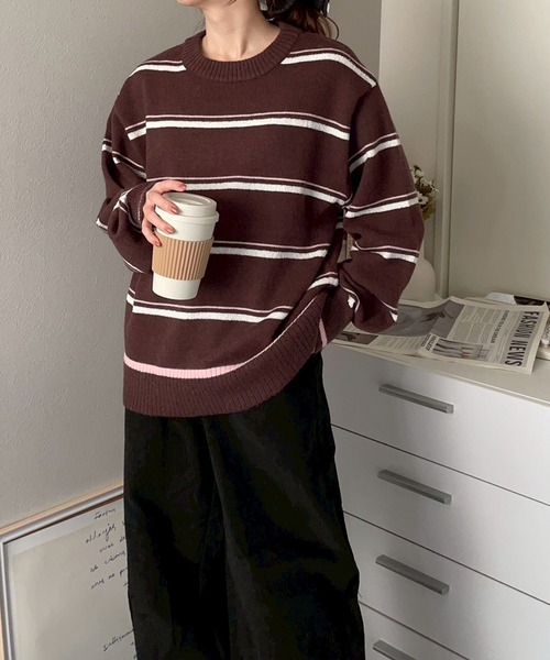 merrylatte(メリーラテ)の「アルパカタッチマルチボーダーニットプルオーバー【NOUA】(ニット/セーター・レディース・ブラウン・FREE)」の5枚目の写真