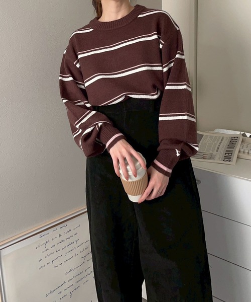 merrylatte(メリーラテ)の「アルパカタッチマルチボーダーニットプルオーバー【NOUA】(ニット/セーター・レディース・ブラウン・FREE)」の6枚目の写真