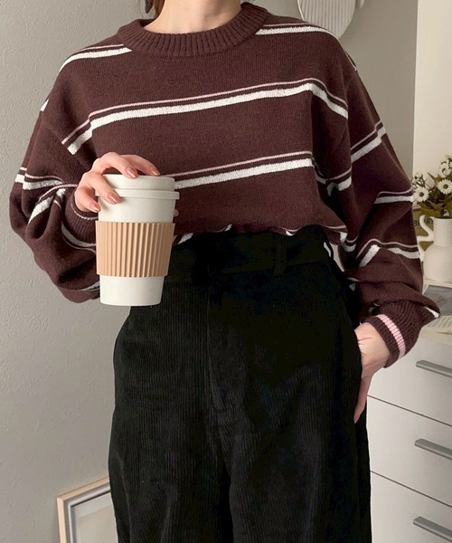 merrylatte(メリーラテ)の「アルパカタッチマルチボーダーニットプルオーバー【NOUA】(ニット/セーター・レディース・ブラウン・FREE)」の8枚目の写真