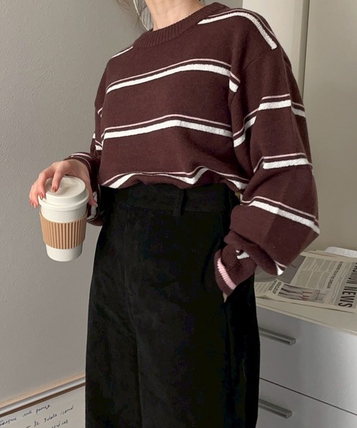 merrylatte(メリーラテ)の「アルパカタッチマルチボーダーニットプルオーバー【NOUA】(ニット/セーター・レディース・ブラウン・FREE)」の9枚目の写真
