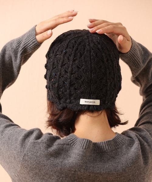 セール】100% ウールパインクロス編みニットキャップ（ニットキャップ