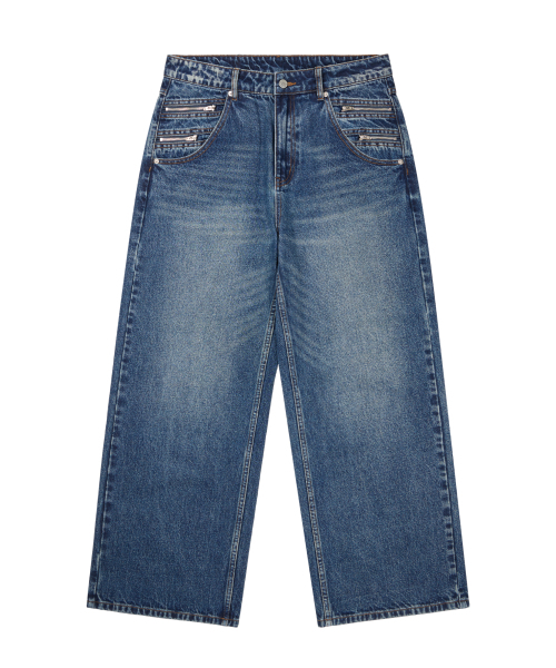 Double Zippered Denim Pants (Blue)（デニムパンツ）｜AAKAM