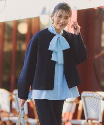 ノーカラージャケット（ブルー・ネイビー/青色系）ファッション通販