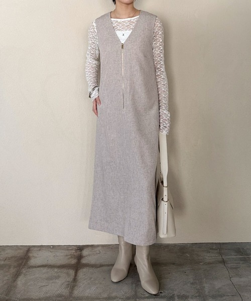 Doux archives（ドゥアルシーヴ）の「フロントジップジャンスカ（ジャンパースカート・レディース・ブルーグレー/ネイビー/ベージュ・FREE）」の12枚目の写真