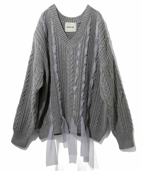 MEDE19F(メデジュウキュウ)の「MEDE19F リボン遣いケーブルニット(ニット/セーター・レディース・ブラック系その他/グレー系その他・LL/L/M)」の22枚目の写真