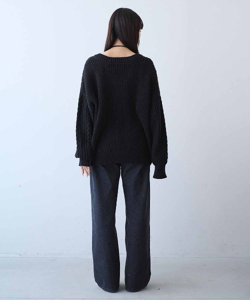 MEDE19F(メデジュウキュウ)の「MEDE19F リボン遣いケーブルニット(ニット/セーター・レディース・ブラック系その他/グレー系その他・LL/L/M)」の6枚目の写真