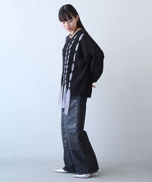 MEDE19F(メデジュウキュウ)の「MEDE19F リボン遣いケーブルニット(ニット/セーター・レディース・ブラック系その他/グレー系その他・LL/L/M)」の5枚目の写真