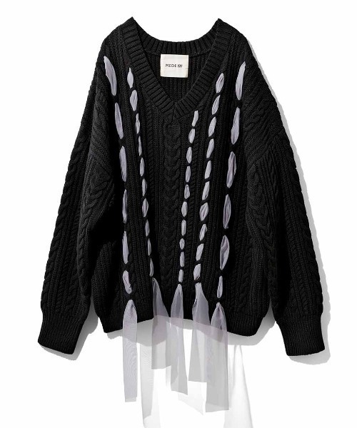 MEDE19F(メデジュウキュウ)の「MEDE19F リボン遣いケーブルニット(ニット/セーター・レディース・ブラック系その他/グレー系その他・LL/L/M)」の21枚目の写真