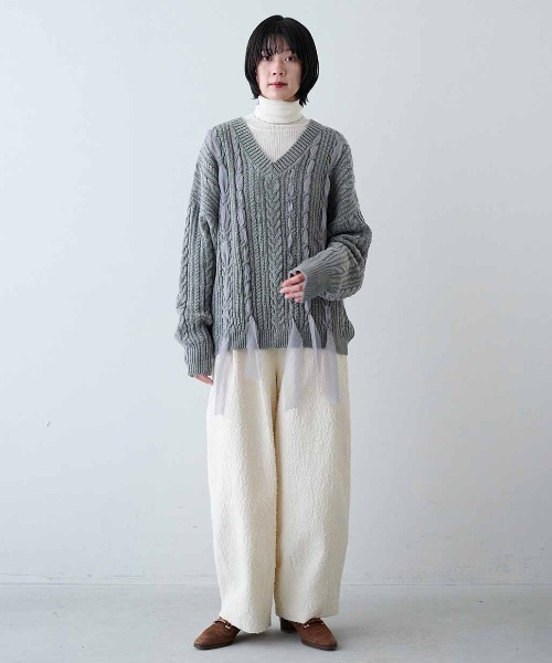 MEDE19F(メデジュウキュウ)の「MEDE19F リボン遣いケーブルニット(ニット/セーター・レディース・ブラック系その他/グレー系その他・LL/L/M)」の11枚目の写真