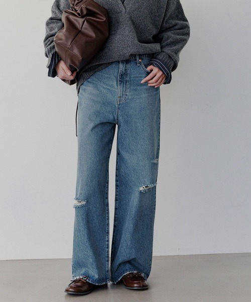 BAYFLOW（ベイフロー）の「ダメージワイドデニム（デニムパンツ・レディース・ライトブルー/インディゴブルー・SMALL/MEDIUM）」の2枚目の写真