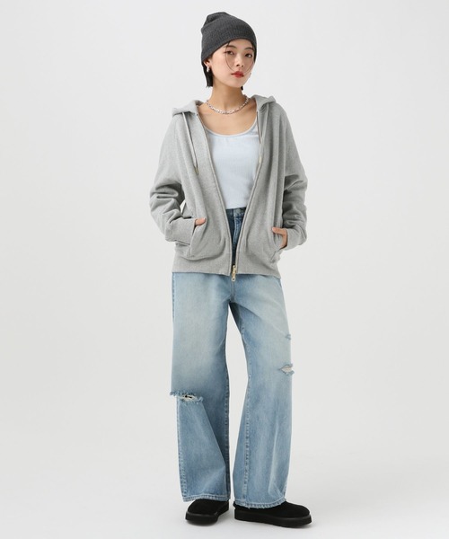 BAYFLOW（ベイフロー）の「ダメージワイドデニム（デニムパンツ・レディース・ライトブルー/インディゴブルー・SMALL/MEDIUM）」の5枚目の写真