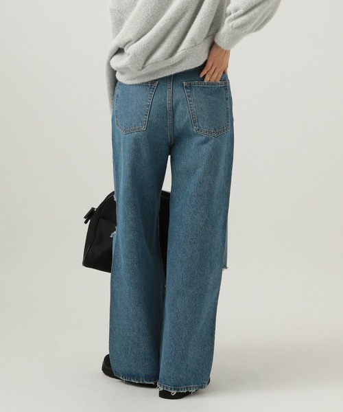 BAYFLOW（ベイフロー）の「ダメージワイドデニム（デニムパンツ・レディース・ライトブルー/インディゴブルー・SMALL/MEDIUM）」の10枚目の写真