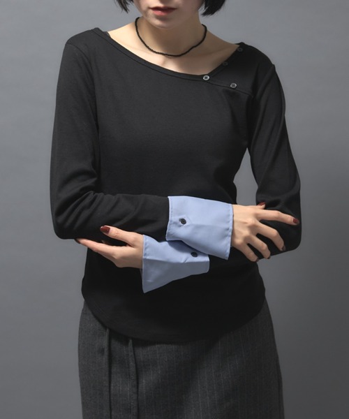 leimn(レイムン)の「シャツレイヤードトップス(Tシャツ/カットソー・レディース・ブラック/グレー・FREE)」の3枚目の写真