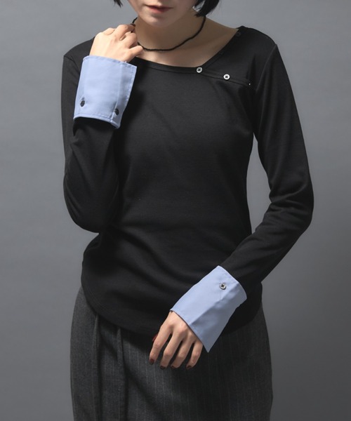 leimn(レイムン)の「シャツレイヤードトップス(Tシャツ/カットソー・レディース・ブラック/グレー・FREE)」の4枚目の写真