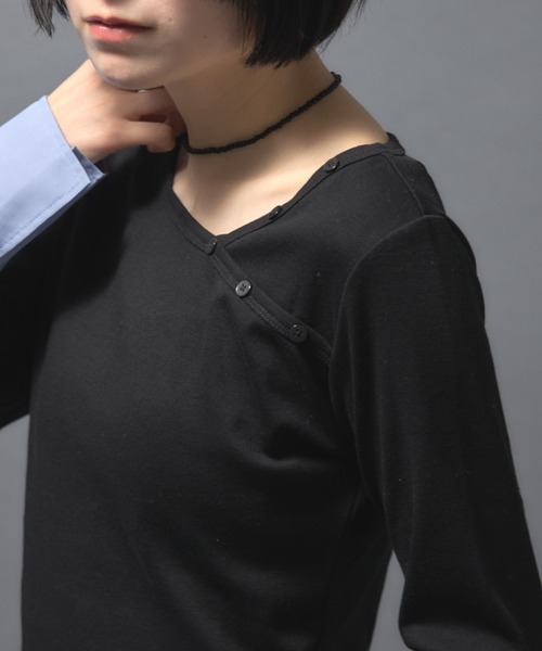leimn(レイムン)の「シャツレイヤードトップス(Tシャツ/カットソー・レディース・ブラック/グレー・FREE)」の7枚目の写真