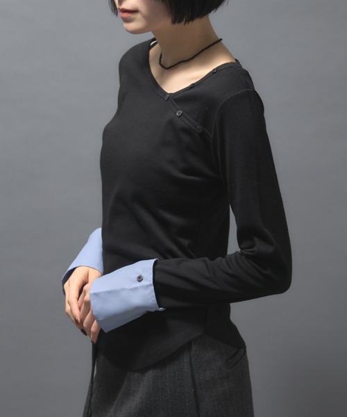 leimn(レイムン)の「シャツレイヤードトップス(Tシャツ/カットソー・レディース・ブラック/グレー・FREE)」の5枚目の写真