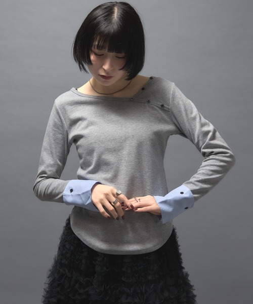 leimn(レイムン)の「シャツレイヤードトップス(Tシャツ/カットソー・レディース・ブラック/グレー・FREE)」の13枚目の写真