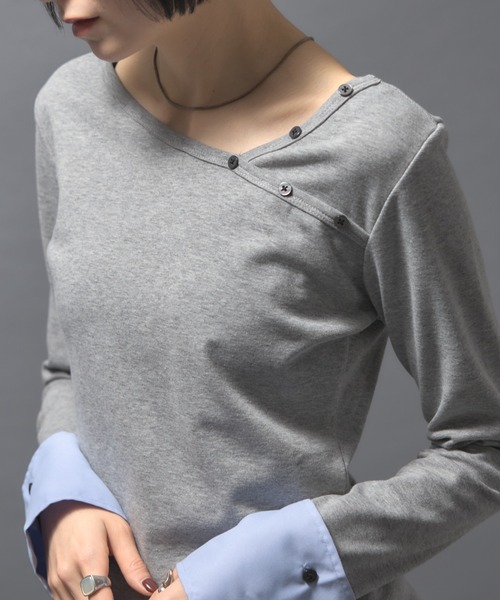 leimn(レイムン)の「シャツレイヤードトップス(Tシャツ/カットソー・レディース・ブラック/グレー・FREE)」の17枚目の写真