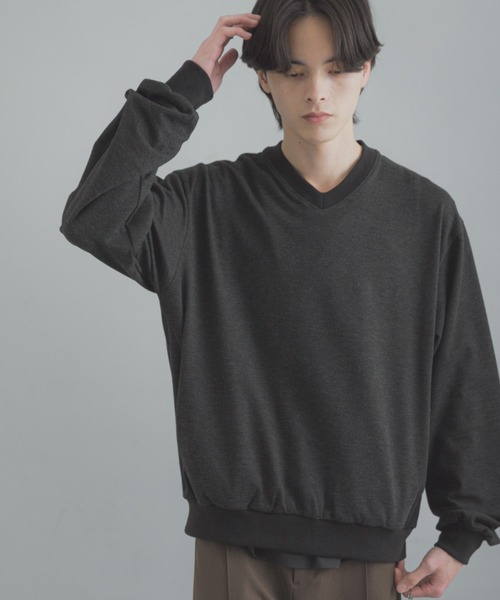 SENSE OF PLACE by URBAN RESEARCH（センスオブプレイスバイアーバンリサーチ）の「ライトカットメルトンVネックプルオーバー（Tシャツ/カットソー・メンズ・グレー/アイボリー/ブラック・MEDIUM/LARGE）」の10枚目の写真