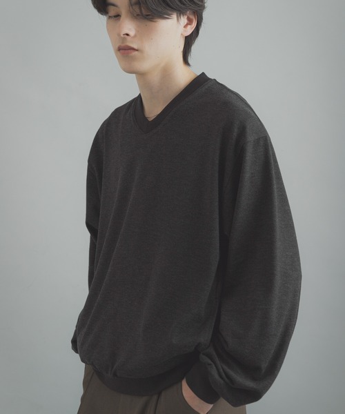 SENSE OF PLACE by URBAN RESEARCH（センスオブプレイスバイアーバンリサーチ）の「ライトカットメルトンVネックプルオーバー（Tシャツ/カットソー・メンズ・グレー/アイボリー/ブラック・MEDIUM/LARGE）」の11枚目の写真