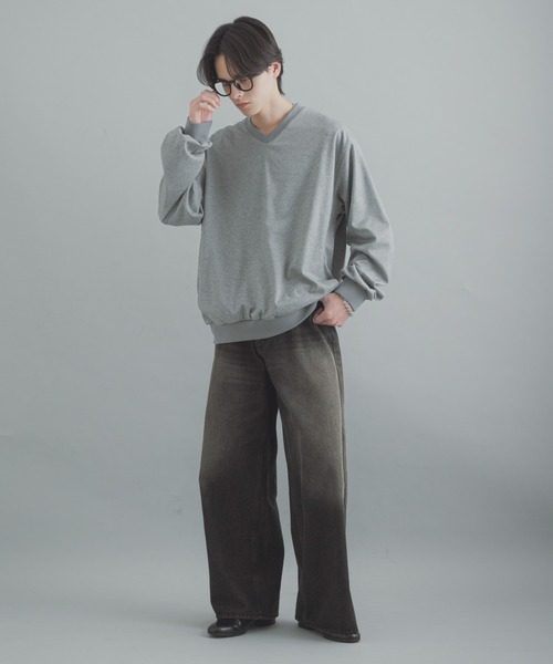 SENSE OF PLACE by URBAN RESEARCH（センスオブプレイスバイアーバンリサーチ）の「ライトカットメルトンVネックプルオーバー（Tシャツ/カットソー・メンズ・グレー/アイボリー/ブラック・MEDIUM/LARGE）」の20枚目の写真