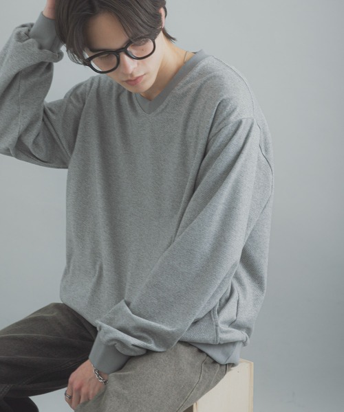 SENSE OF PLACE by URBAN RESEARCH（センスオブプレイスバイアーバンリサーチ）の「ライトカットメルトンVネックプルオーバー（Tシャツ/カットソー・メンズ・グレー/アイボリー/ブラック・MEDIUM/LARGE）」の21枚目の写真