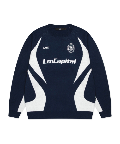 LMCAPITAL SOCCER KNIT SWEATER — футбольный вязаный свитер, тёмно‑синий