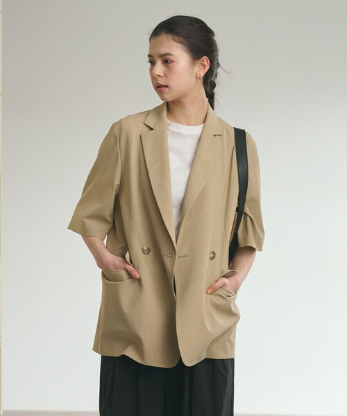 BEAUTY&YOUTH UNITED ARROWS（ビューティーアンドユースユナイテッドアローズ）の「ハーフスリーブ ジャケット 吸水速乾 防シワ（テーラードジャケット・レディース・ダークグレー/ベージュ/モカ・S/M）」の12枚目の写真