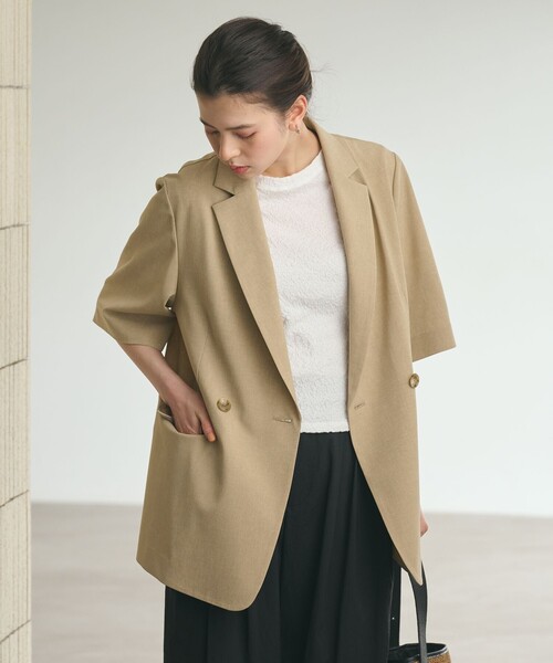 BEAUTY&YOUTH UNITED ARROWS（ビューティーアンドユースユナイテッドアローズ）の「ハーフスリーブ ジャケット 吸水速乾 防シワ（テーラードジャケット・レディース・ダークグレー/ベージュ/モカ・S/M）」の14枚目の写真