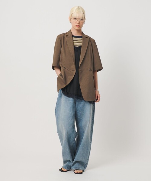 BEAUTY&YOUTH UNITED ARROWS(ビューティーアンドユースユナイテッドアローズ)の「ハーフスリーブ ジャケット 吸水速乾 防シワ ウォッシャブル(テーラードジャケット・レディース・ダークグレー/ベージュ/モカ/ダークブラウン・S/M)」の5枚目の写真