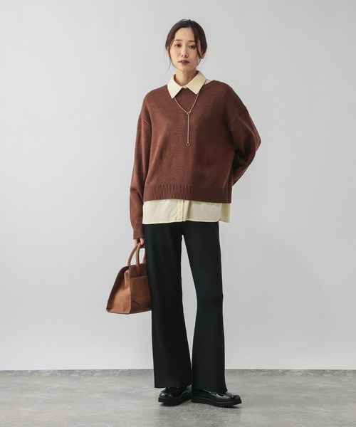 GLOBAL WORK（グローバルワーク）の「ニットリブパンツ/632949（その他パンツ・レディース・ブラウン/ブラック/アイボリー・LARGE/MEDIUM）」の4枚目の写真