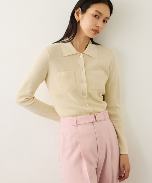 ROPE'（ロペ）の「ポロニットカーディガン/イージーケア（カーディガン/ボレロ・レディース・ブラック/ピンク/ベージュ・FREE）」の3枚目の写真