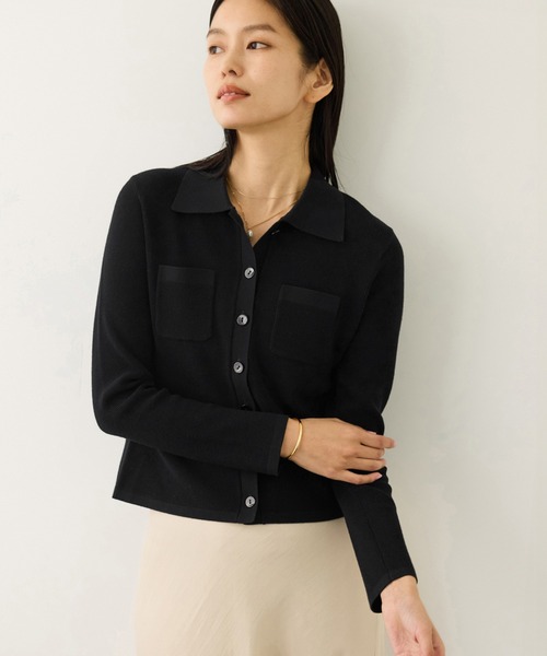 ROPE'（ロペ）の「ポロニットカーディガン/イージーケア（カーディガン/ボレロ・レディース・ブラック/ピンク/ベージュ・FREE）」の2枚目の写真