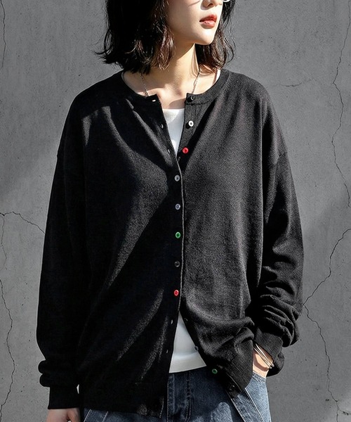 antiqua(アンティカ)の「接触冷感 UVカット ニット カーディガン(ニット/セーター・レディース・ブラック/杢グレー/ホワイト系その他/グリーン/レッド/ブルー系その他・P/R)」の3枚目の写真