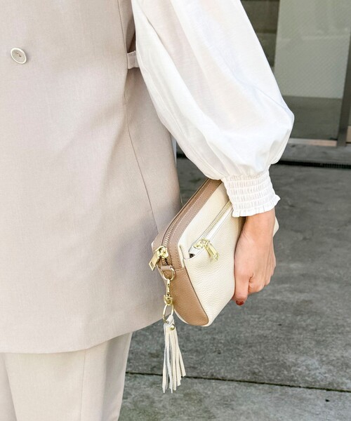 MICO COULIER（ミコクリエ）の「バイカラーレザーショルダーバッグ（ショルダーバッグ・レディース・オフホワイト/グレー・FREE）」の4枚目の写真