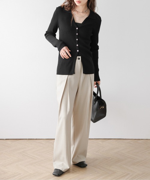 AMELY(エミリー)の「クロスタック ワイドパンツ(スラックス・レディース・グレー/ブラウン/ベージュ/ブラック・L/M)」の4枚目の写真