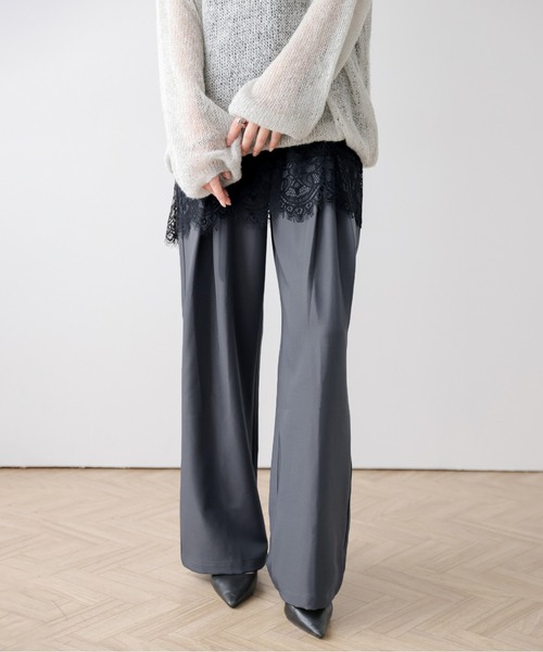 AMELY(エミリー)の「クロスタック ワイドパンツ(スラックス・レディース・グレー/ブラウン/ベージュ/ブラック・L/M)」の1枚目の写真