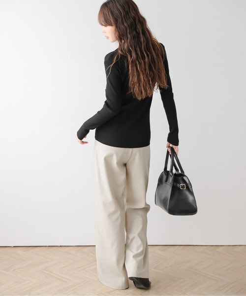 AMELY(エミリー)の「クロスタック ワイドパンツ(スラックス・レディース・グレー/ブラウン/ベージュ/ブラック・L/M)」の5枚目の写真