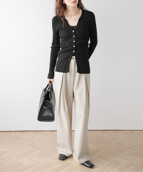 AMELY(エミリー)の「クロスタック ワイドパンツ(スラックス・レディース・グレー/ブラウン/ベージュ/ブラック・L/M)」の11枚目の写真