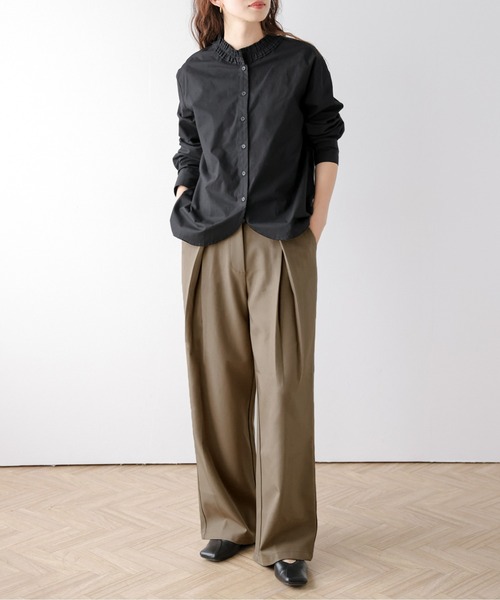 AMELY(エミリー)の「クロスタック ワイドパンツ(スラックス・レディース・グレー/ブラウン/ベージュ/ブラック・L/M)」の6枚目の写真