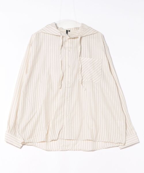 Revo.（レボ）の「オーバーサイズ ストライプ オンブレチェック フードシャツ（シャツ/ブラウス・メンズ・ブルー系その他/ブラック/アイボリー/チャコール/ホワイト系その他/ブラック系その他・L/M）」の2枚目の写真