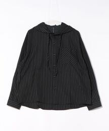 オーバーサイズ ストライプ オンブレチェック フードシャツ