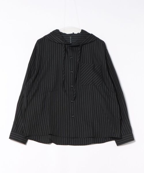 Revo.（レボ）の「オーバーサイズ ストライプ オンブレチェック フードシャツ（シャツ/ブラウス・メンズ・ブルー系その他/ブラック/アイボリー/チャコール/ホワイト系その他/ブラック系その他・L/M）」の4枚目の写真