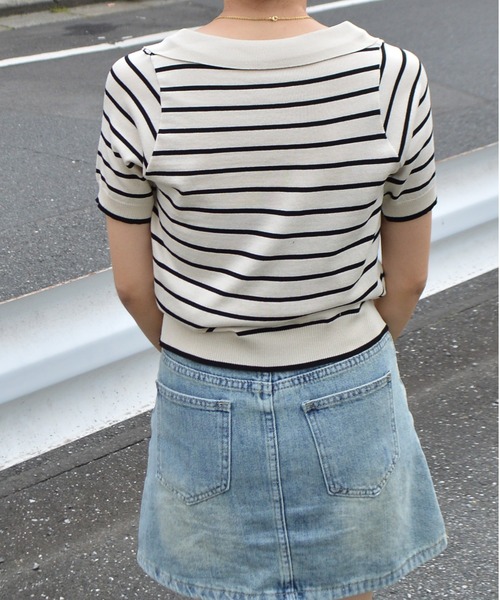 ＆soiree（アンドソワレ）の「スキッパーニットポロトップス（Tシャツ/カットソー・レディース・ホワイト/ブラック・FREE）」の7枚目の写真