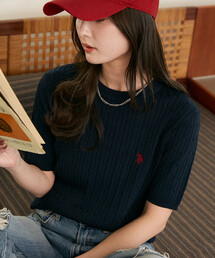 U.S. POLO ASSN. × PUBLUX/ユーエスポロアッスン 別注 クルーネック ケーブルニット 限定展開