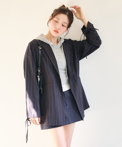 Treat Urself ジャケット ストライプ レース WEB先行/チェック&ストライプ】レースアップアソートジャケット